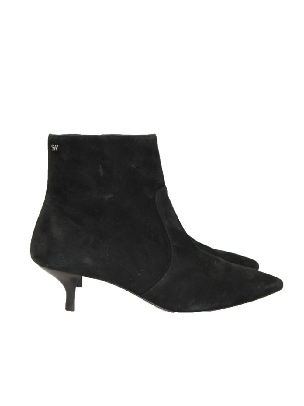 $650 STUART WEITZMAN Mara 50 "SW" LOGO suede ankle KITTEN boots BLACK 10 (PD15)